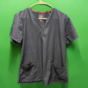 Divine stretch navy blue Women's  V-Neck quarter zip Scrub Top MEDIUM